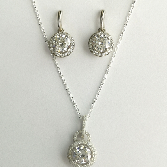 Jewelry - Sterling Silver CZ Necklace and Earring Set NWT